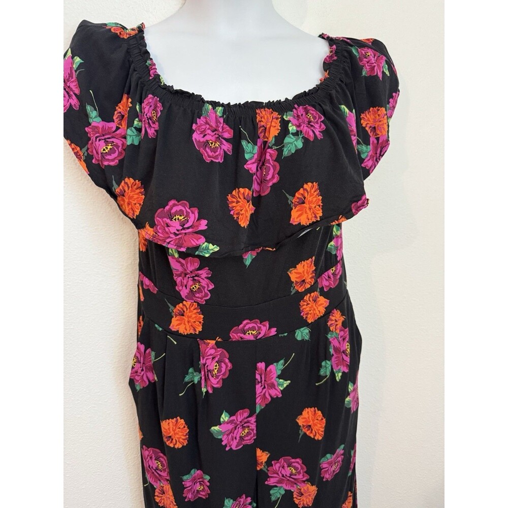 Torrid Jumpsuit Black Floral Wide Leg  Sleeveless Rayon Ruffle Size L Day Dead - Picture 2 of 7